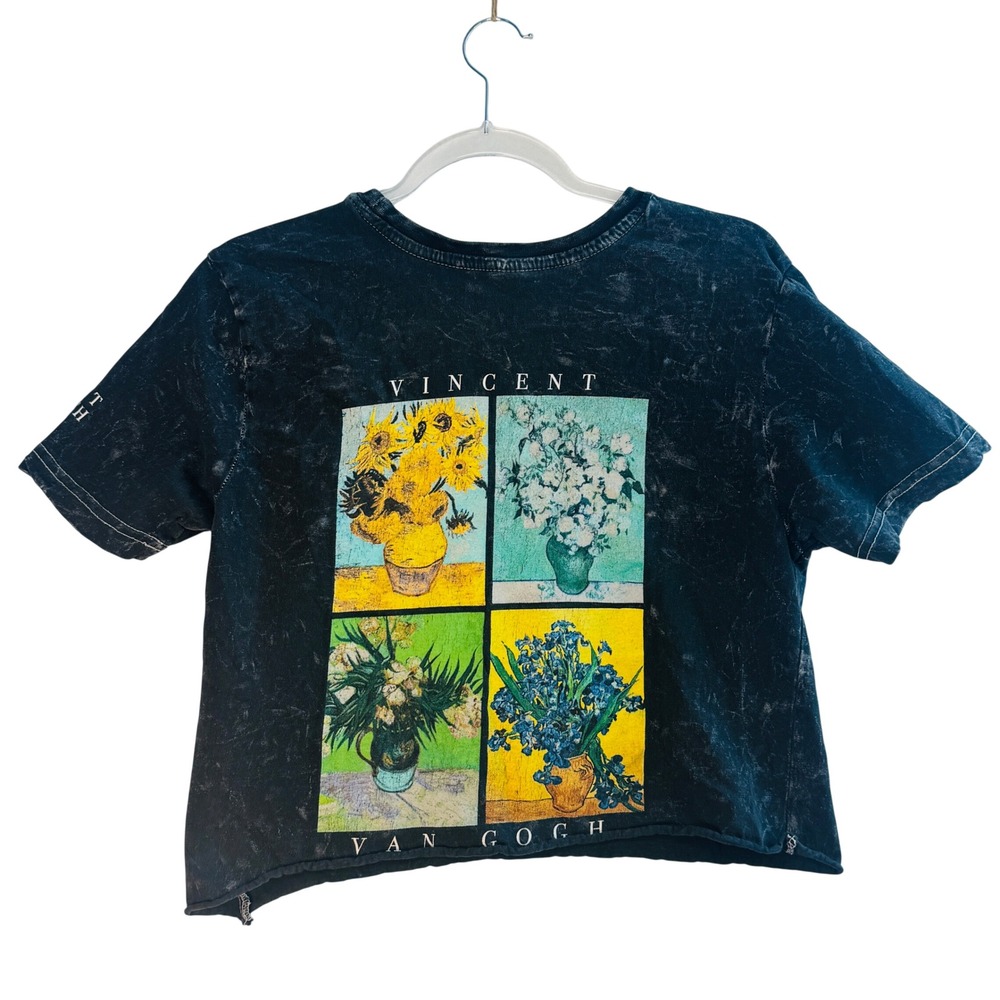 Isaac Morris Women's Small Van‎ Gogh Graphic Tee Black Washed Art Shirt Cropped